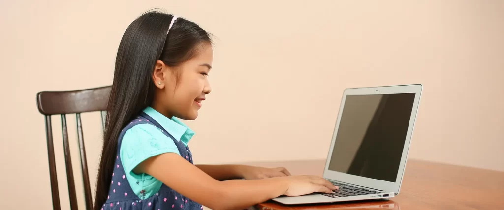 A child in front of laptop - Childrens Eye Health Guide