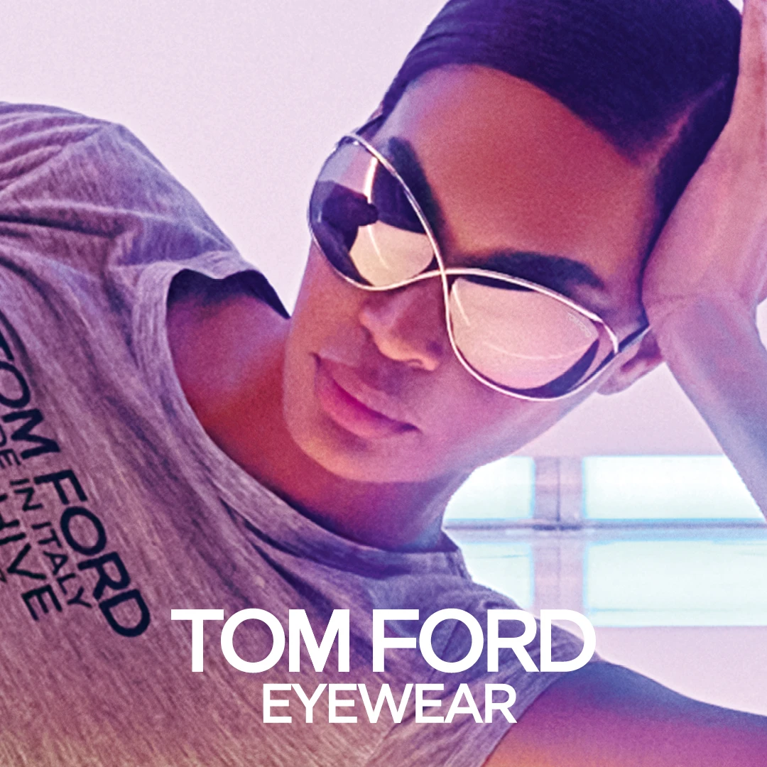 A photo of a model wearing Tom Ford sunglasses