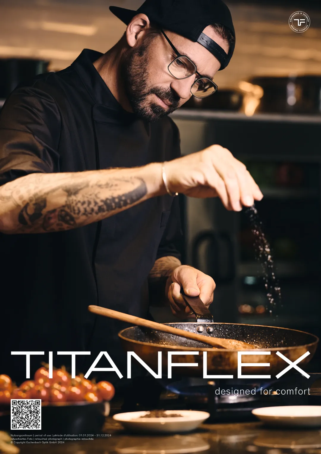 man cooking wearing titanflex eyewear