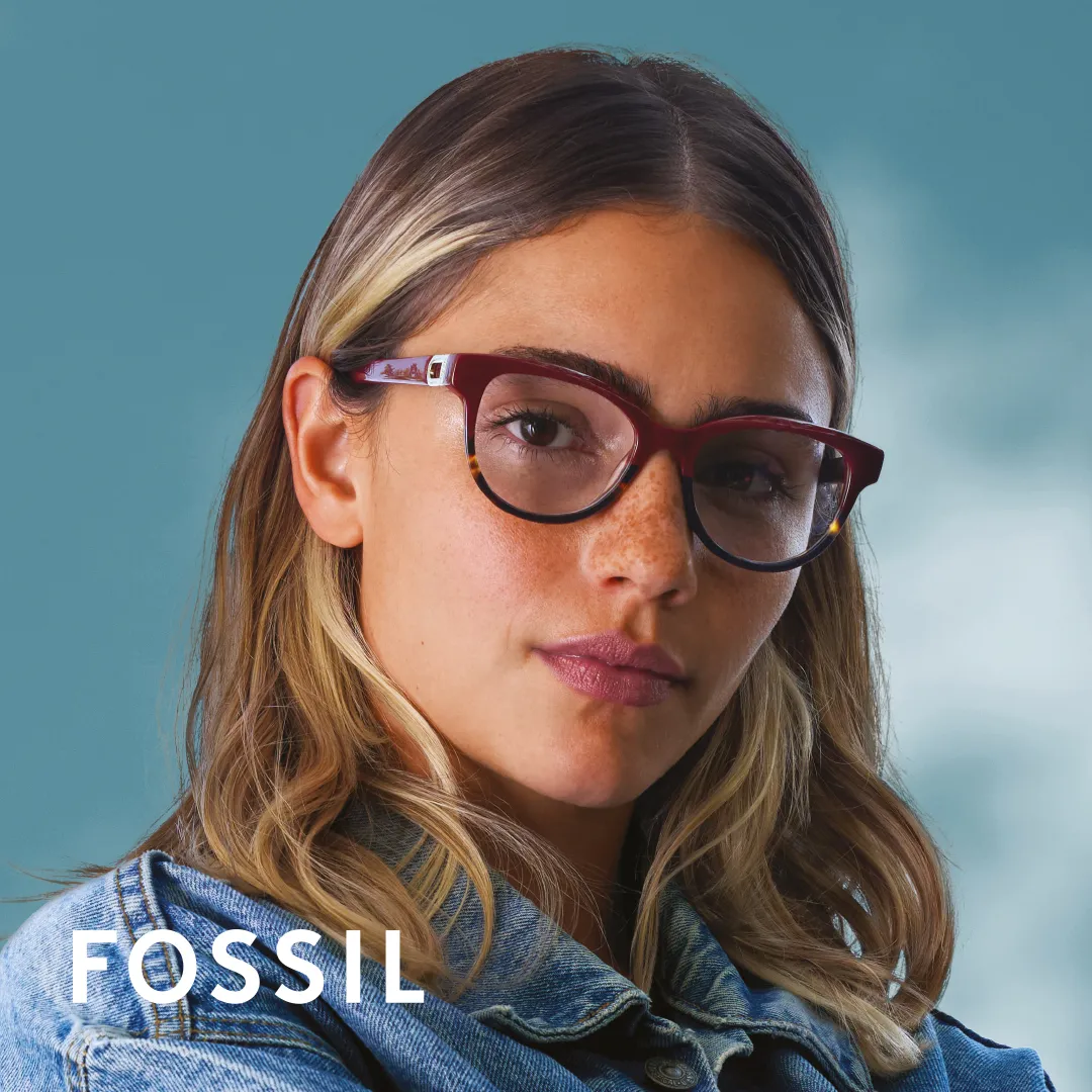 woman wearing fossil eyeglasses