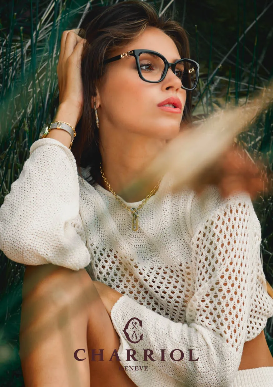 woman wearing black charriol eyeglasses