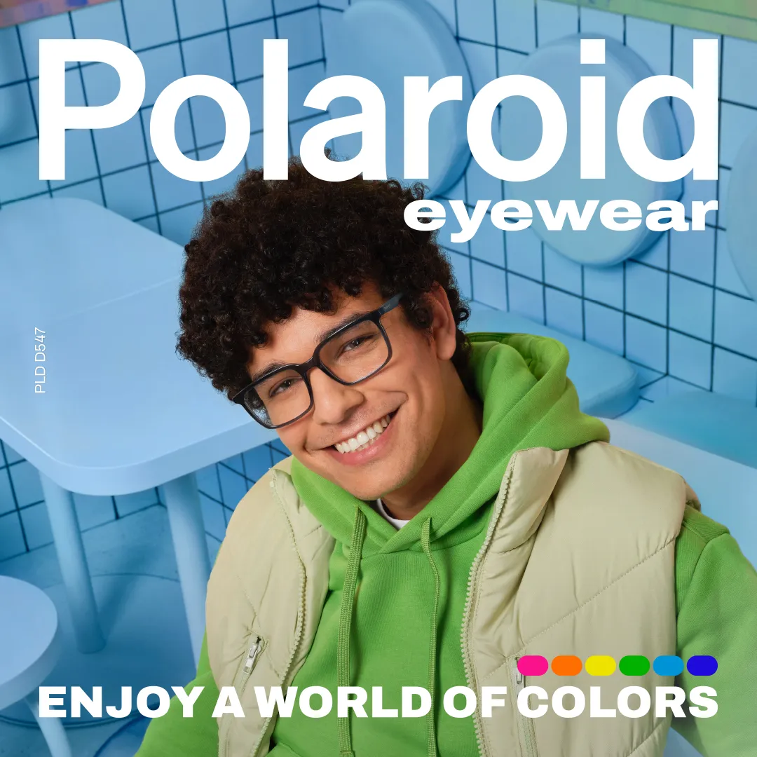 smiling model wearing polaroid eyewear