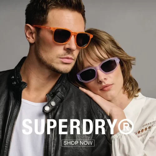 two models wearing superdry sunglasses