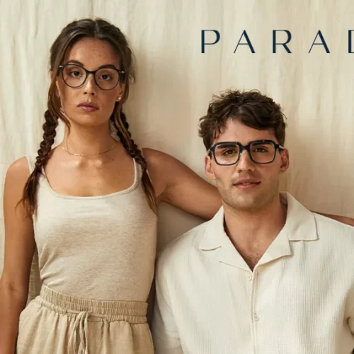 two models wearing paradigm eyeglasses